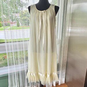 Vintage 1960s babydoll, yellow sheer negligee, sleeveless nightgown